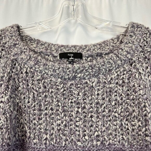 Fate Womens Pullover Sweater Purple/Gray Color Block Long Sleeve Knit Large - Picture 3 of 11
